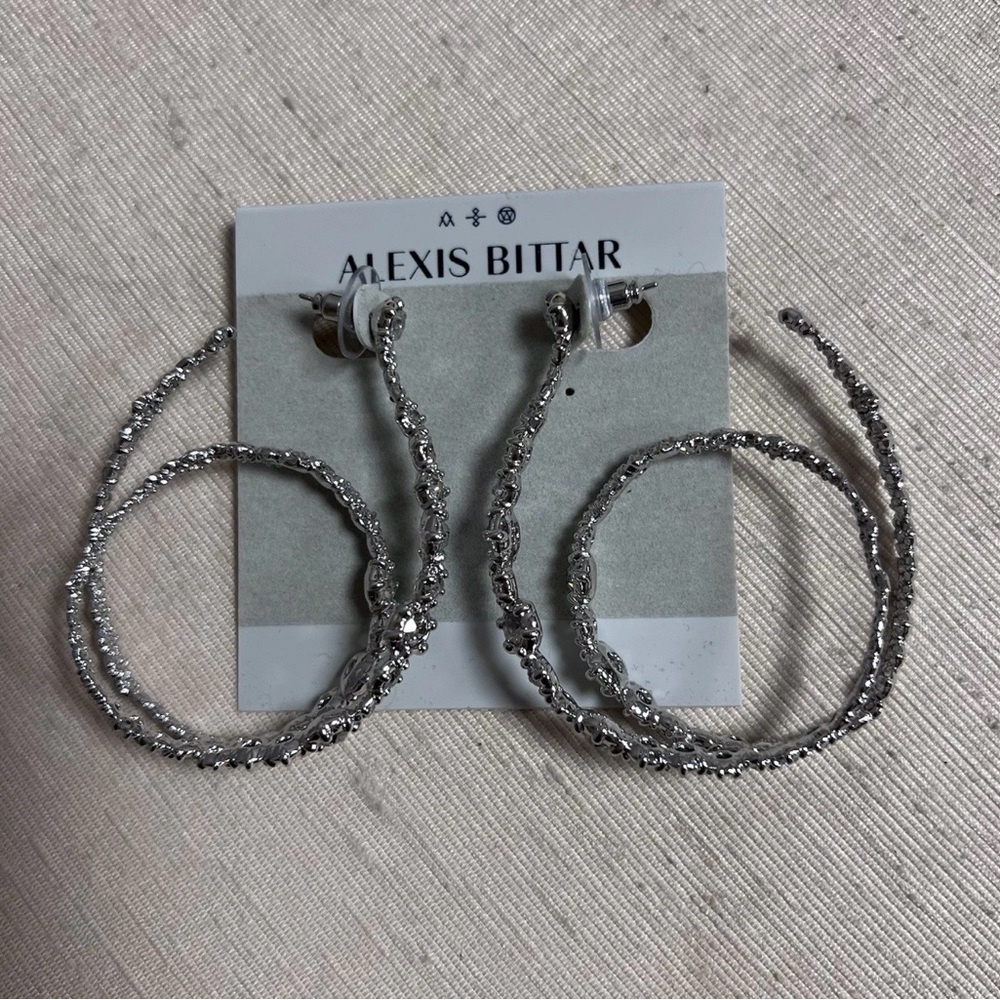 Alexis Bittar Ruthenium-Plated Punk Royale Crystal Hoop Earrings NWT